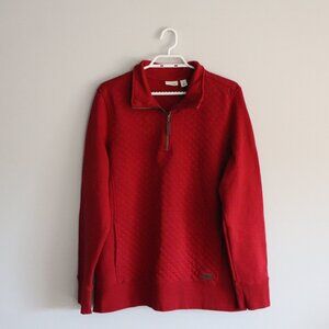 L.L. Bean Quilted‎ 1/4 Zip Red XL Faux Leather Pullover Long Sleeve Sweater